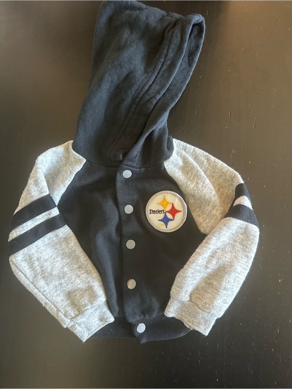Vintage JOG TOG Pittsburgh Steelers Hooded Varsity Jacket. SZ.12 months.